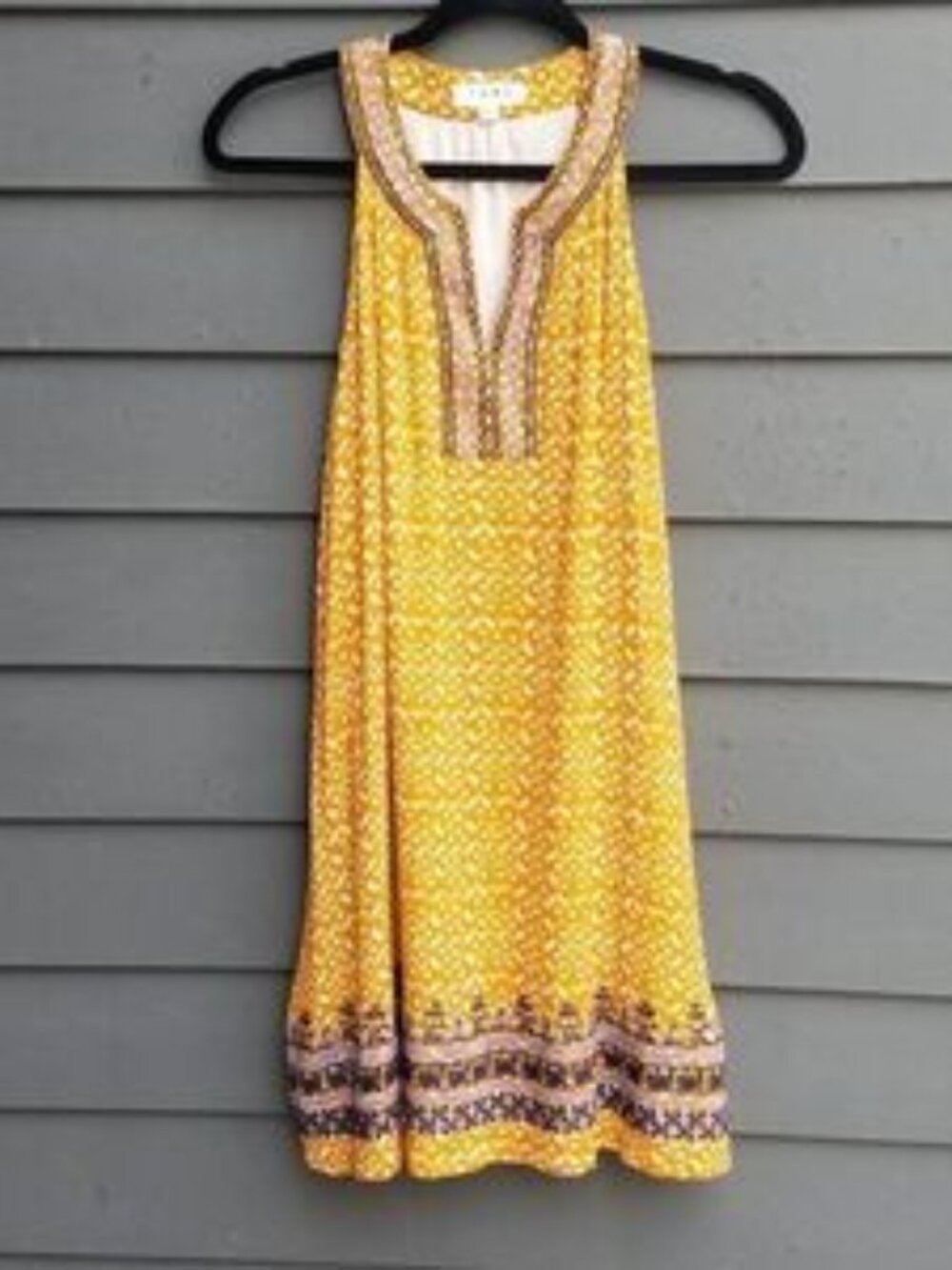 THML Anthropologie Yellow Blue Ikat Dress Embroidered Size Large - Picture 1 of 3